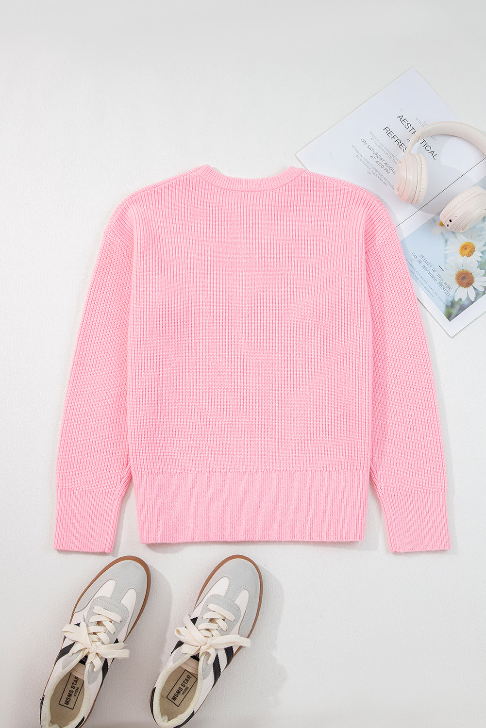 Pink Merry Candy Cane Puffy Knit Crew Neck Sweater Dear-Lover Dropshipping